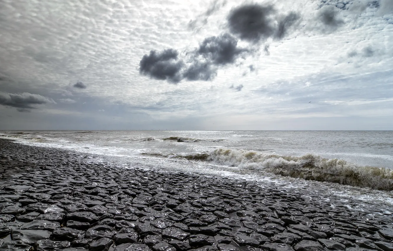 Photo wallpaper sea, the sky, landscape, stones