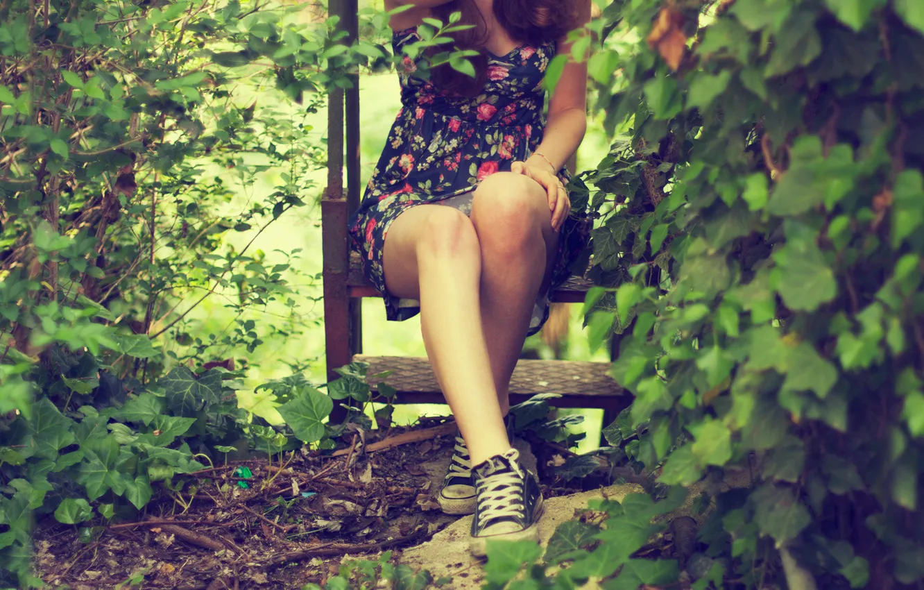 Photo wallpaper plant, sneakers, legs, sarafan