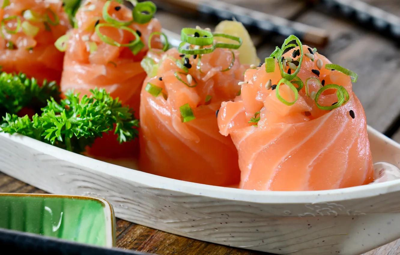 Photo wallpaper fish, rolls, sushi, sushi, fish, rolls, Japanese cuisine, Japanese cuisine