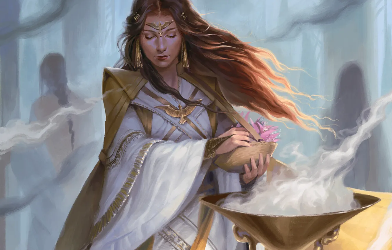 Photo wallpaper girl, decoration, smoke, fantasy, art