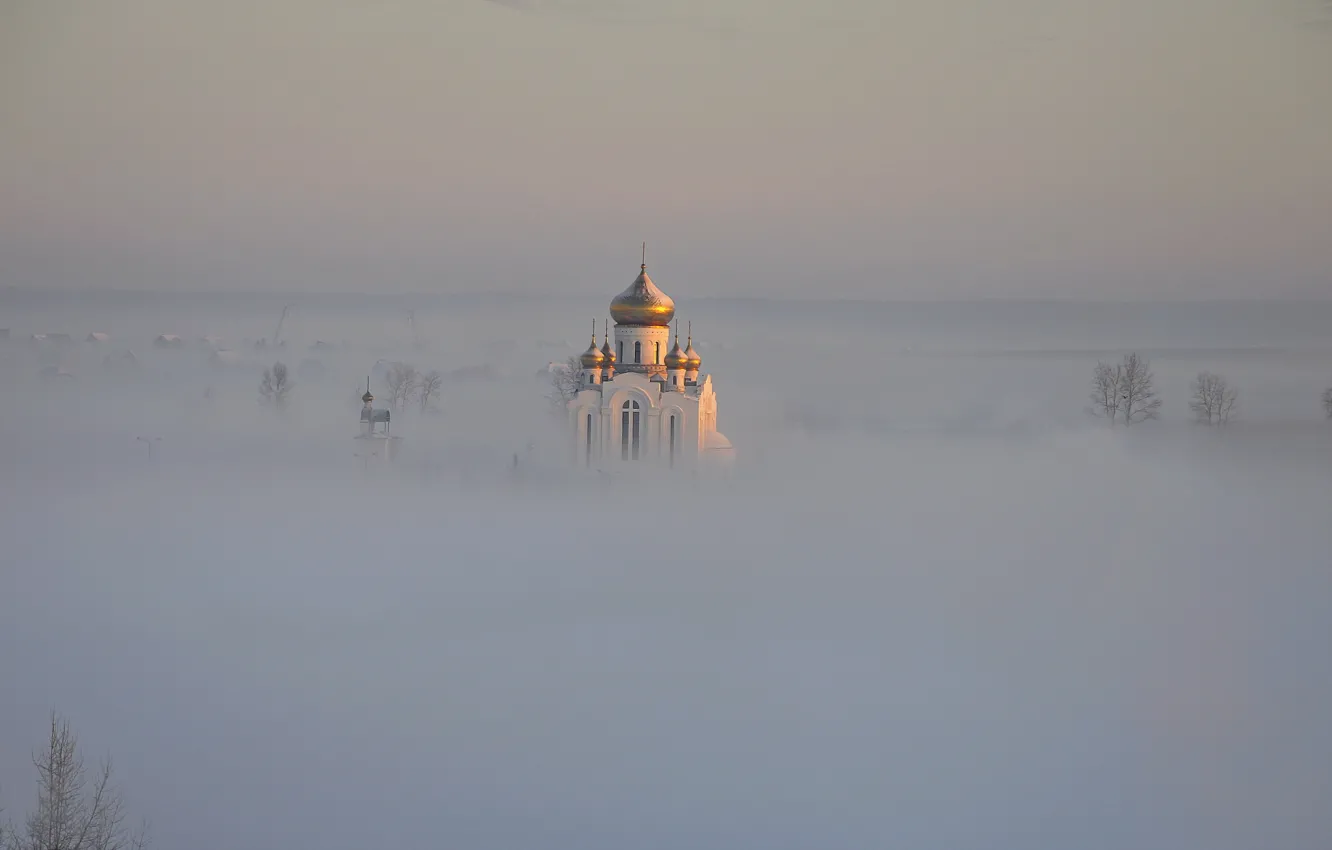 Photo wallpaper landscape, fog, temple, the dome