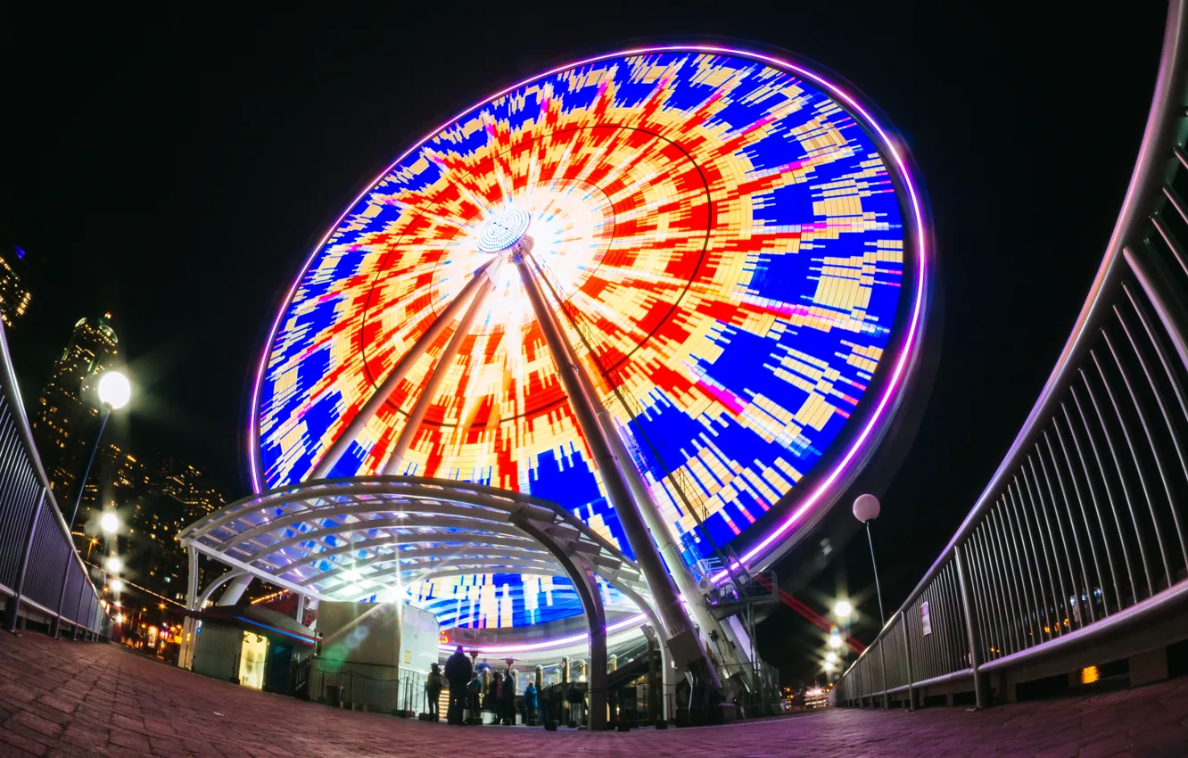 Photo wallpaper lights, USA, United States, people, america, Washington, Seattle, Ferris Wheel