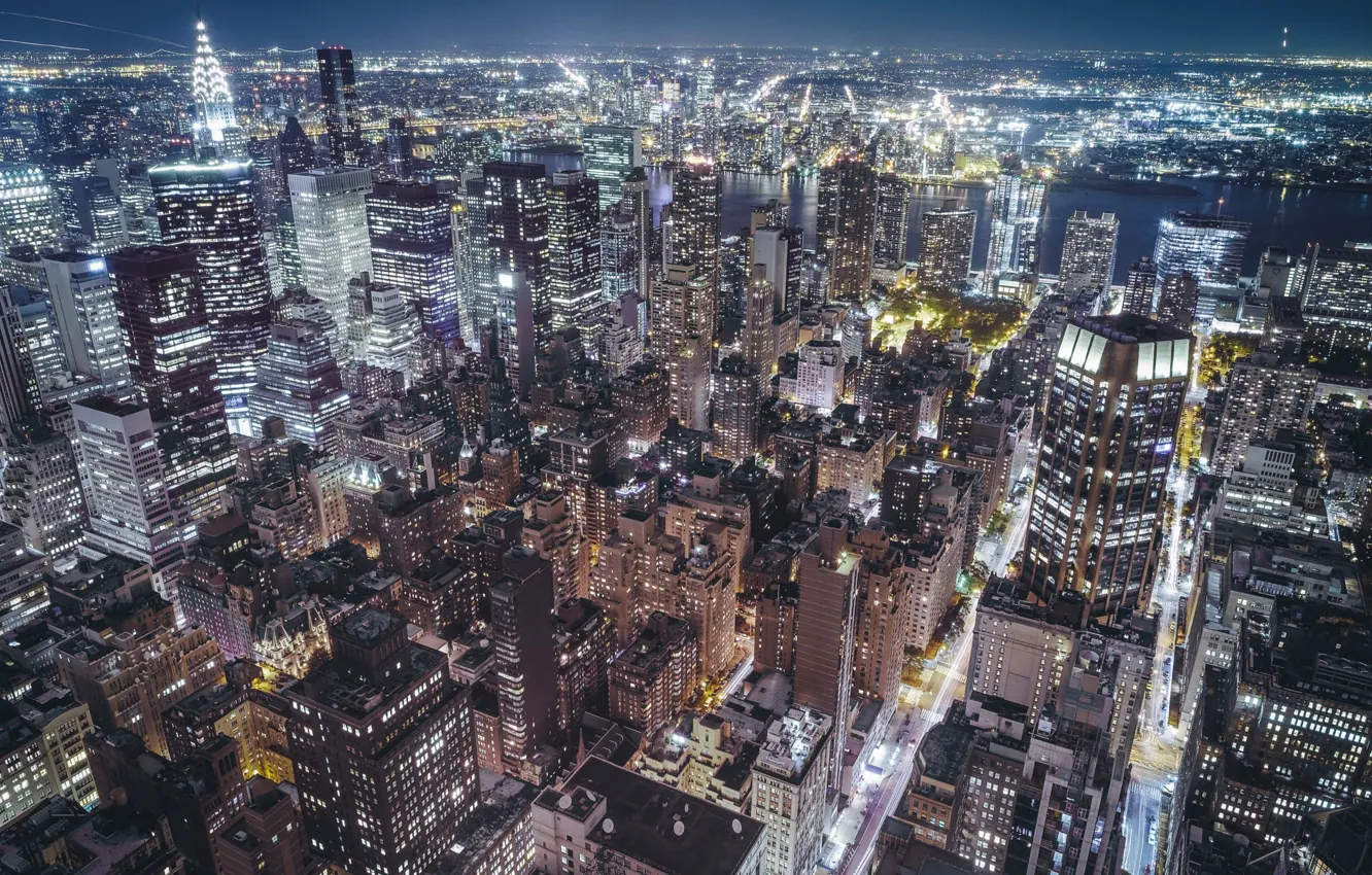Photo wallpaper night, the city, lights, the evening, USA, New York