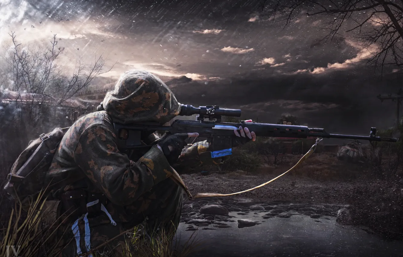 Photo wallpaper art, Stalker, sniper, Stalker, rifle, art, SVD, by Jan Verner