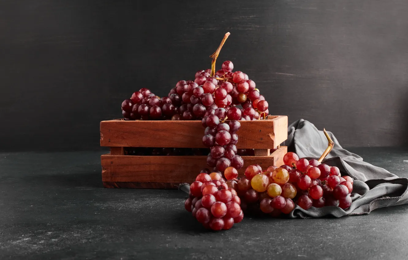 Photo wallpaper grapes, box, bunch of grapes