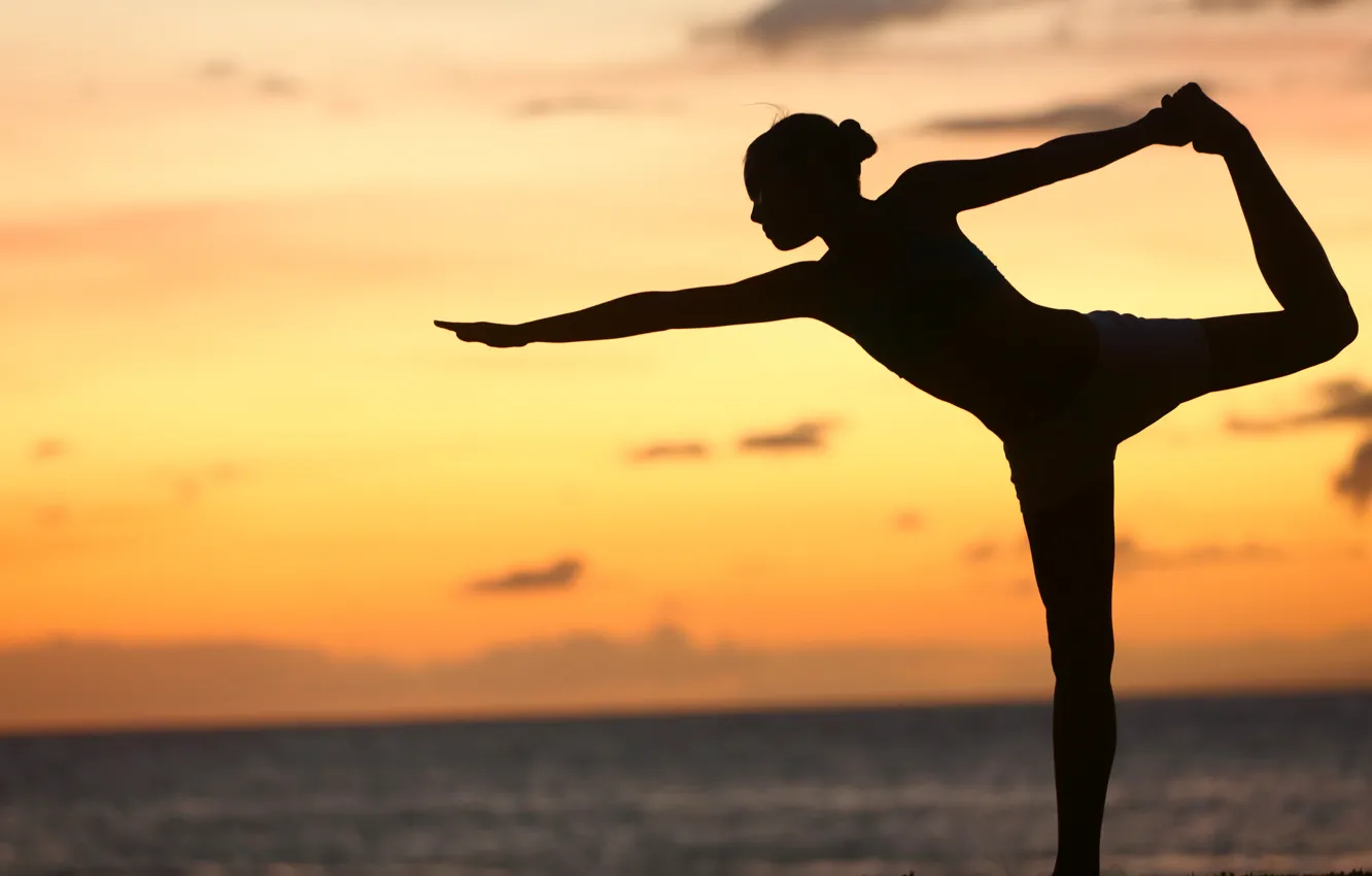 Photo wallpaper sunset, pose, yoga