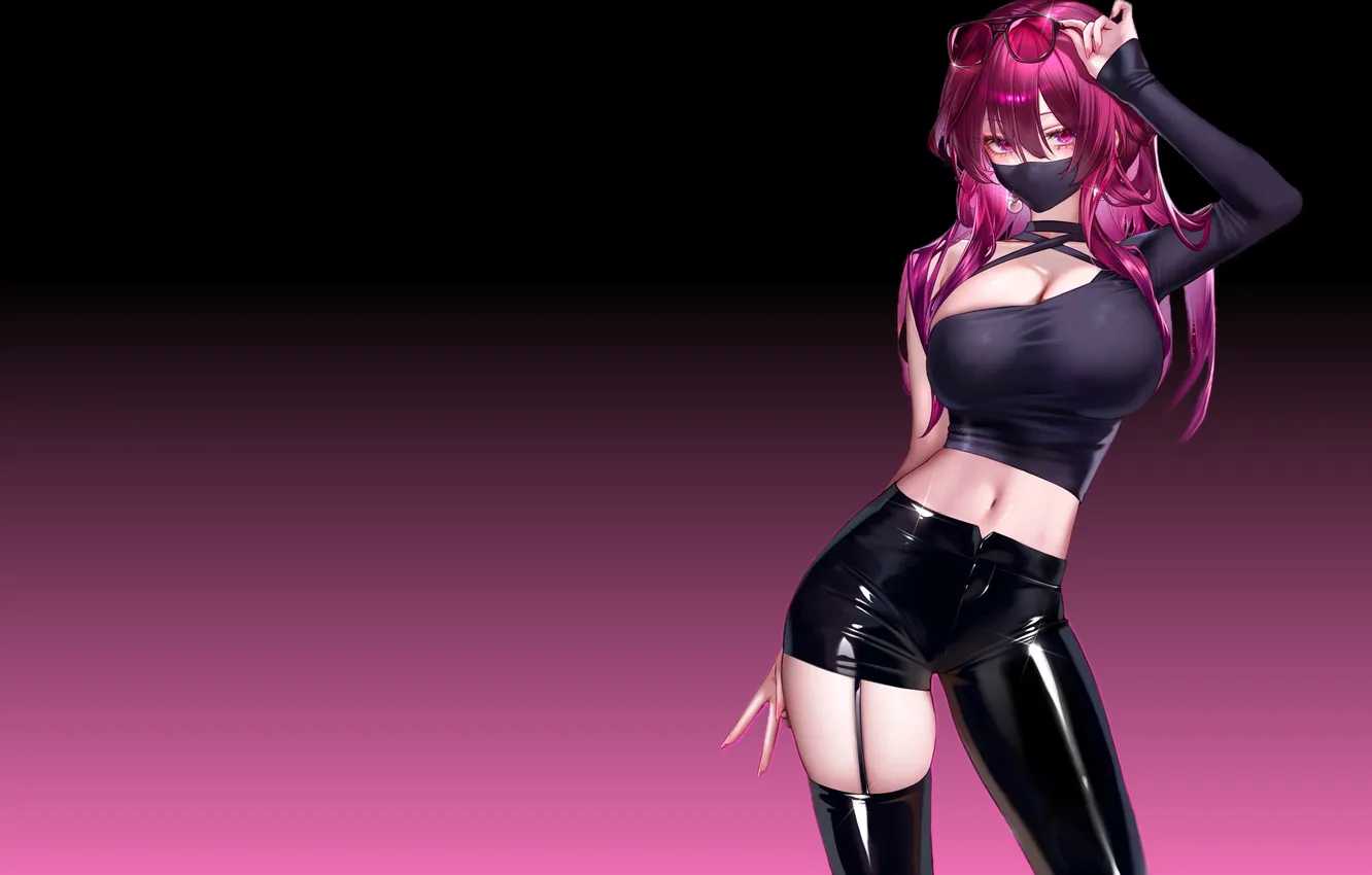 Photo wallpaper girl, hot, sexy, boobs, anime, purple, breasts, glasses