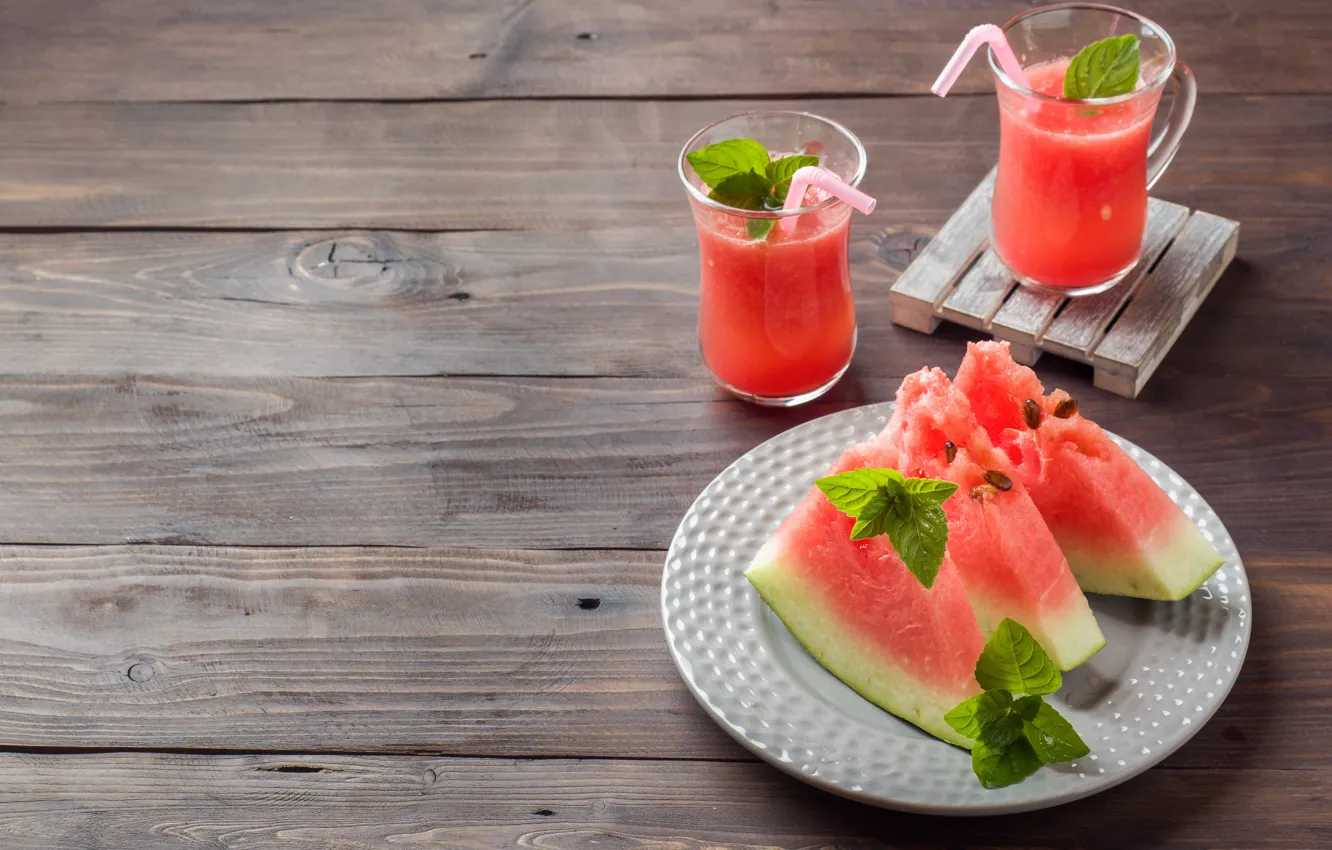 Photo wallpaper watermelon, juice, mint, slices, fresh
