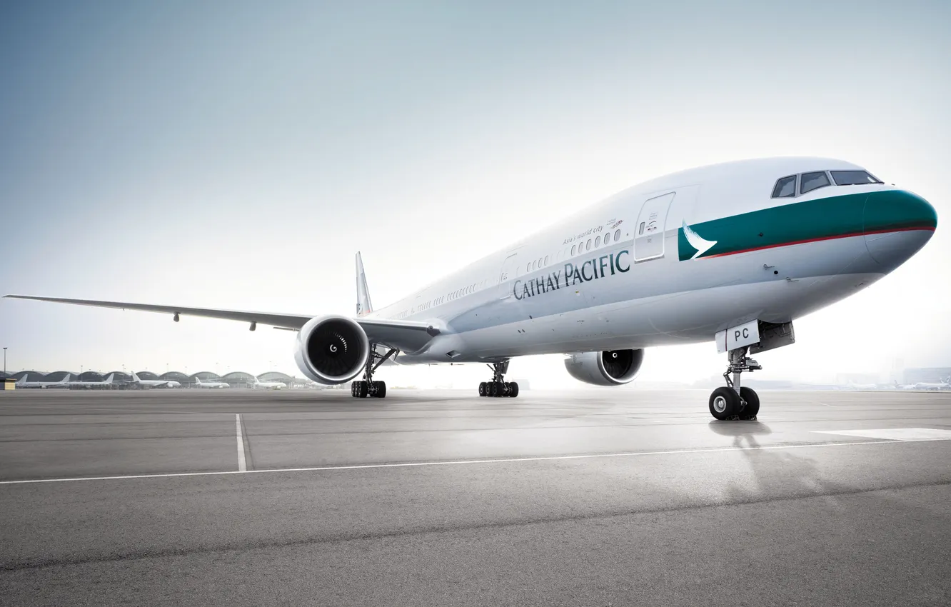 Photo wallpaper The plane, Airport, Wings, Aviation, Airbus, A330, On earth, Cathay Pacific