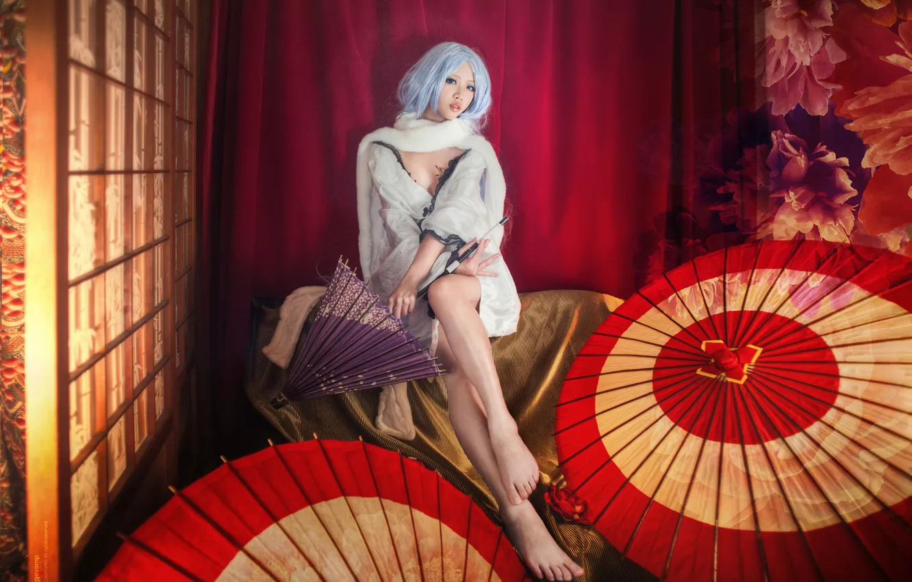 Photo wallpaper girl, pose, umbrella