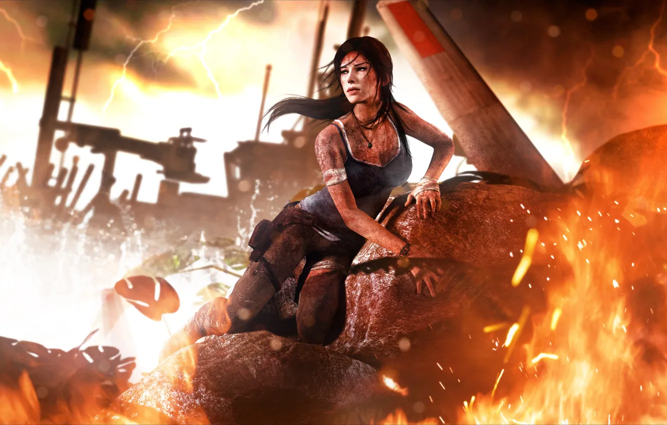 Photo wallpaper fire, lara croft, tomb raider, reborn