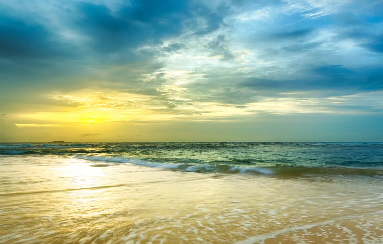 Photo wallpaper sea, sunset, beach, sea, sunset, sand, wave