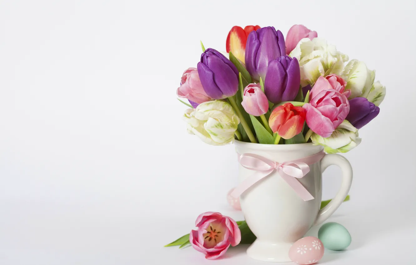 Photo wallpaper spring, colorful, Easter, tulips, vase, Natalia Klenova