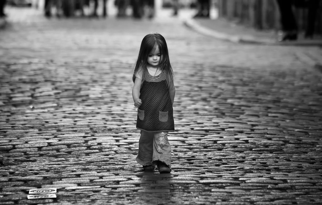 Photo wallpaper road, white, street, black, girl, step