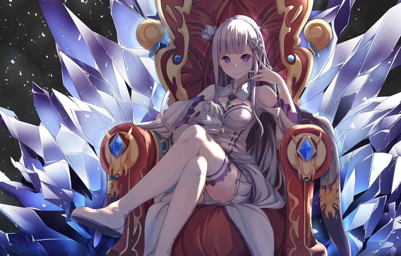 Photo wallpaper kawaii, ice, anime, Emilia, manga, bishojo, throne, light novel