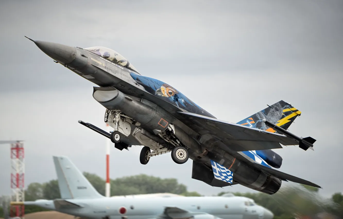 Photo wallpaper the plane, the rise, F-16, combat aircraft