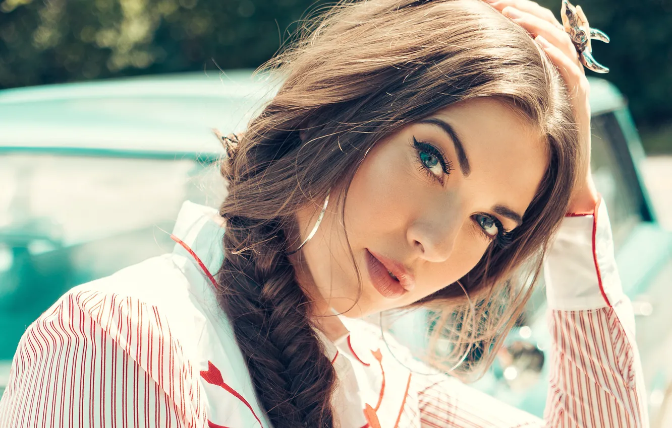 Photo wallpaper look, girl, face, arrows, shirt, beautiful, Jenny Tolman