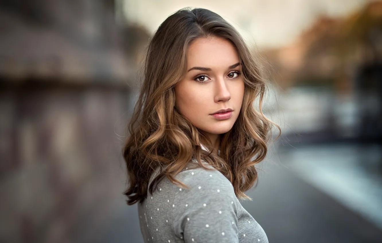 Photo wallpaper look, girl, portrait, makeup, hairstyle, brown hair, beauty, bokeh