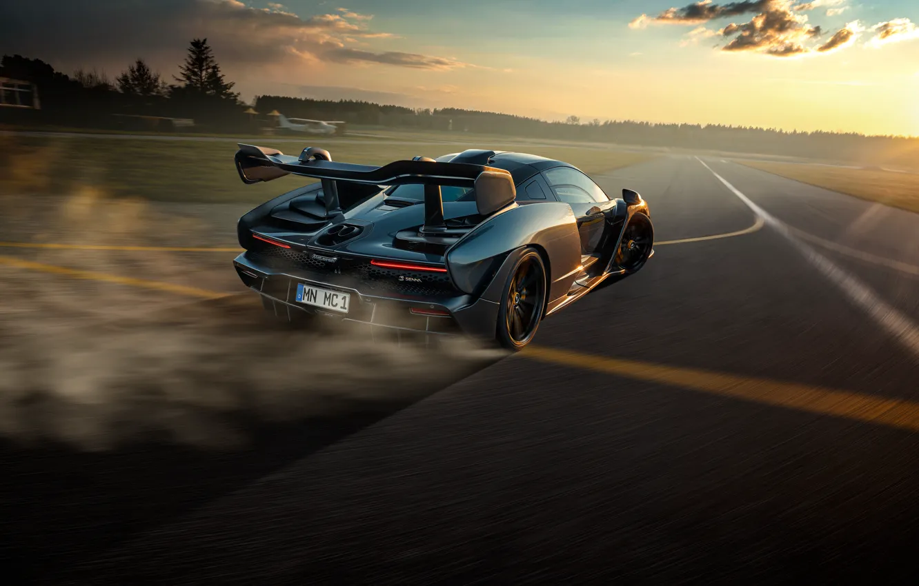 Photo wallpaper sunset, McLaren, speed, the evening, supercar, Senna, Novitec, 2020