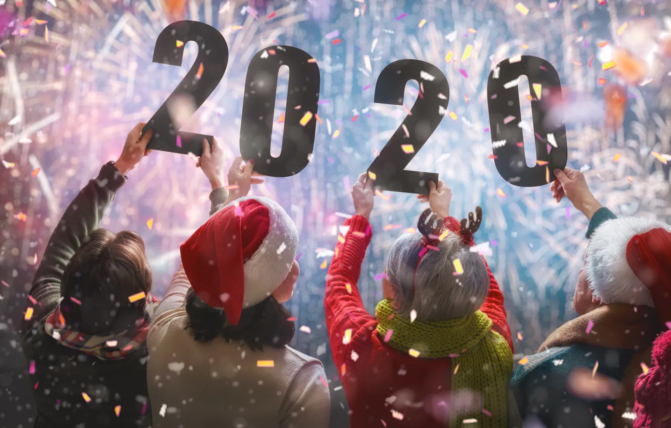 Photo wallpaper photo, People, Hands, New year, Back, 2020, Confetti