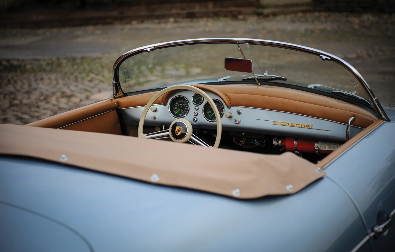 Photo wallpaper Porsche, 1955, 356, steering wheel, dashboard, car interior, Porsche 356 1500 Speedster