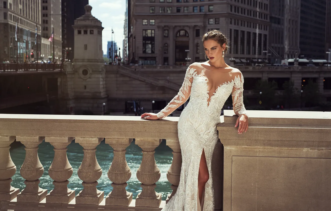 Photo wallpaper pose, style, model, promenade, the parapet, wedding dress, Stephen Yearick