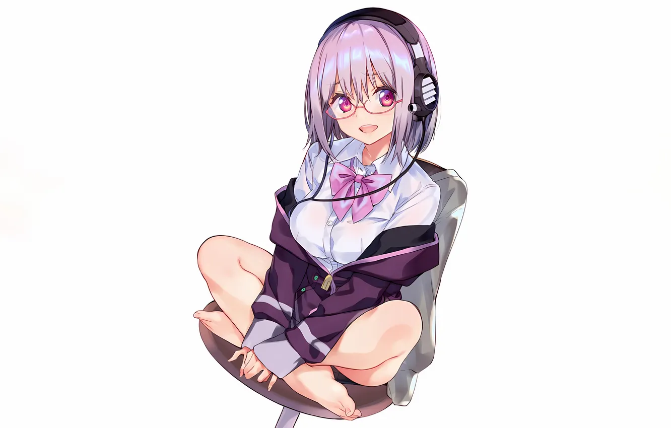 Photo wallpaper girl, pink hair, legs, anime, headphones, beautiful, short hair, pretty