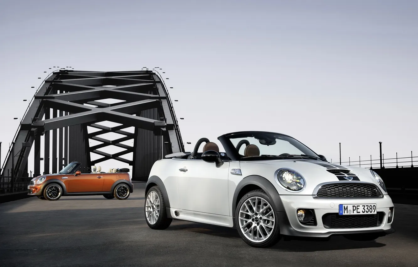 Photo wallpaper Roadster, Mini, mini, Roadster, car, on the bridge
