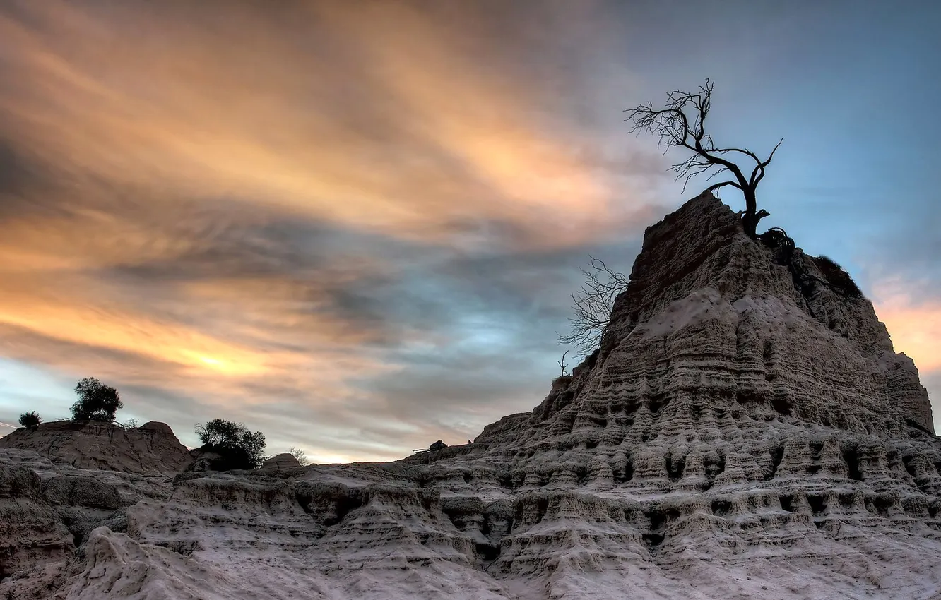 Photo wallpaper the sky, clouds, trees, open, rocks