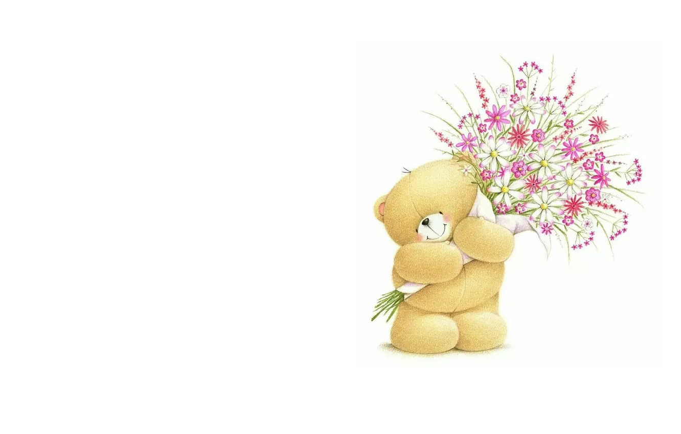 Photo wallpaper flowers, mood, gift, bouquet, art, bear, children's, Forever Friends Deckchair bear
