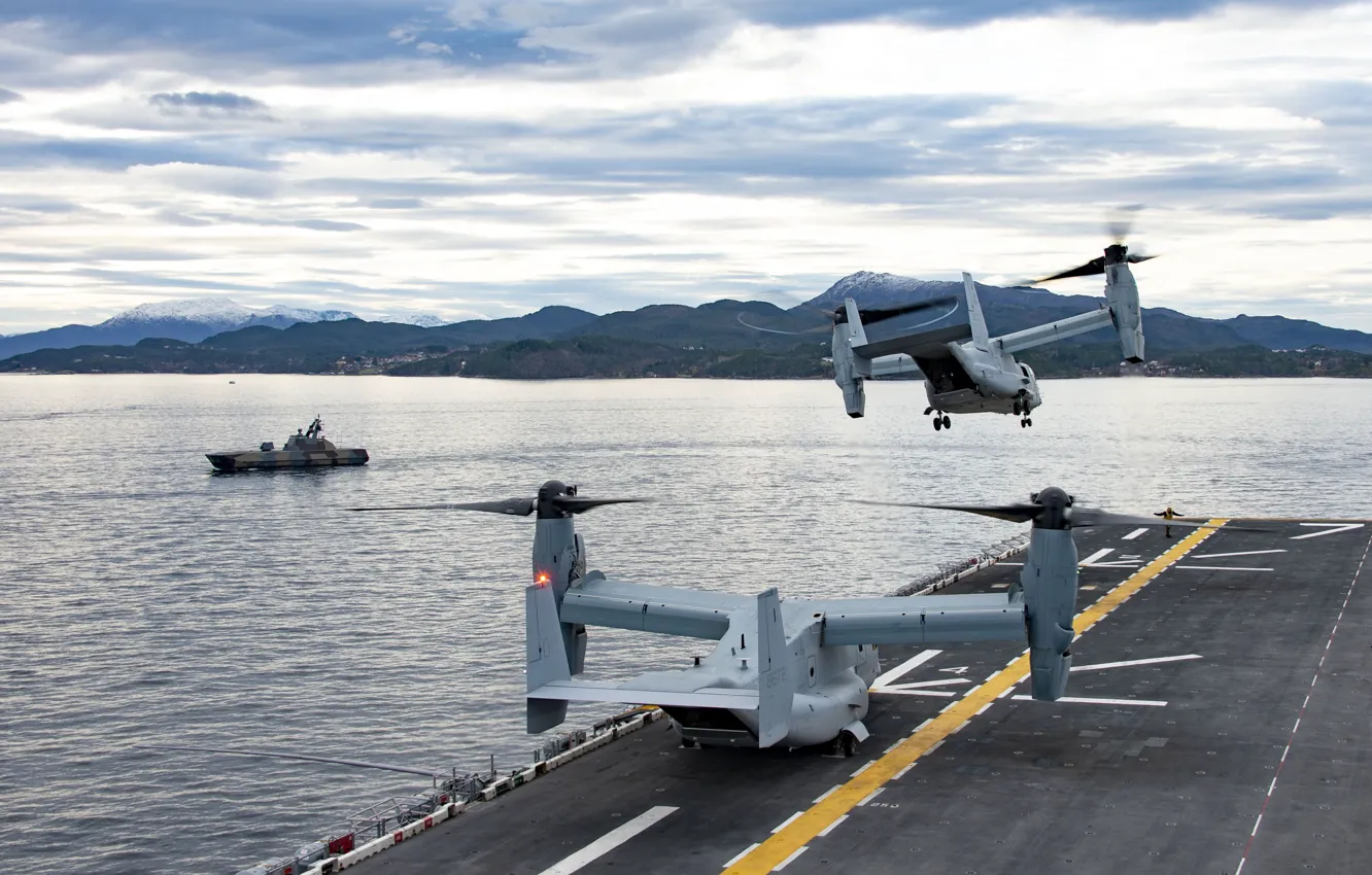 Photo wallpaper Sea, The tiltrotor, The Norwegian sea, US NAVY, MV-22B Osprey, US Marine Corps, Norwegian Navy, …