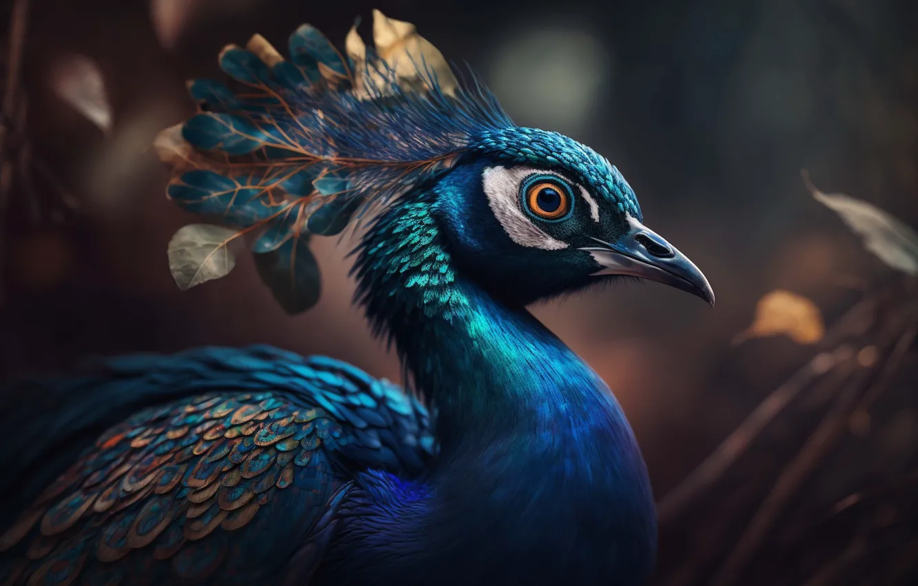 Photo wallpaper look, bird, graphics, portrait, art, peacock, digital art, digital art