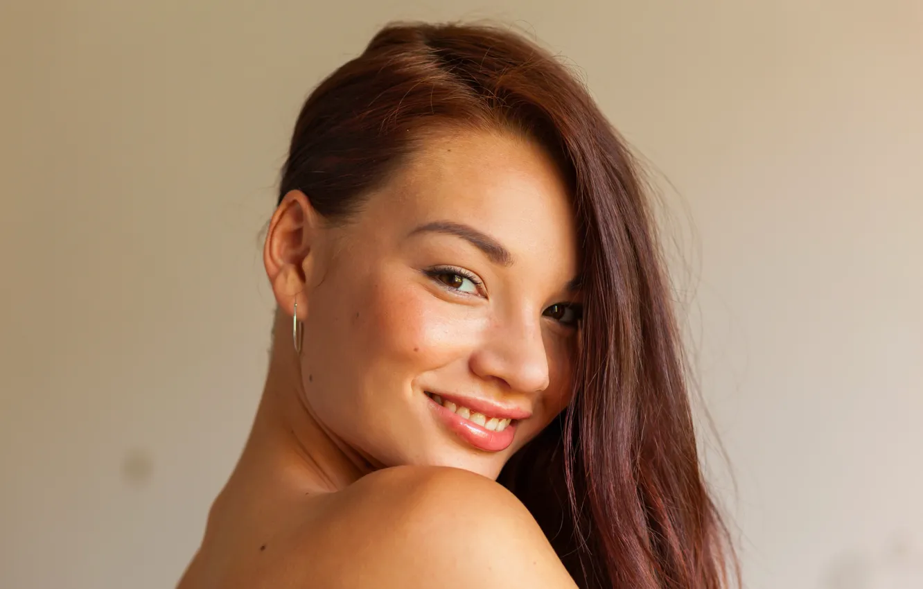 Photo wallpaper girl, woman, smile, beautiful, model, redhead, pose, back