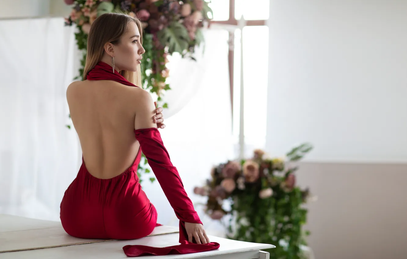 Photo wallpaper girl, dress, brown eyes, photo, photographer, flowers, model, brunette