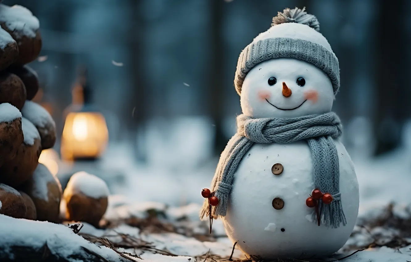 Photo wallpaper winter, snow, new year, Christmas, snowman, Christmas, winter, snow