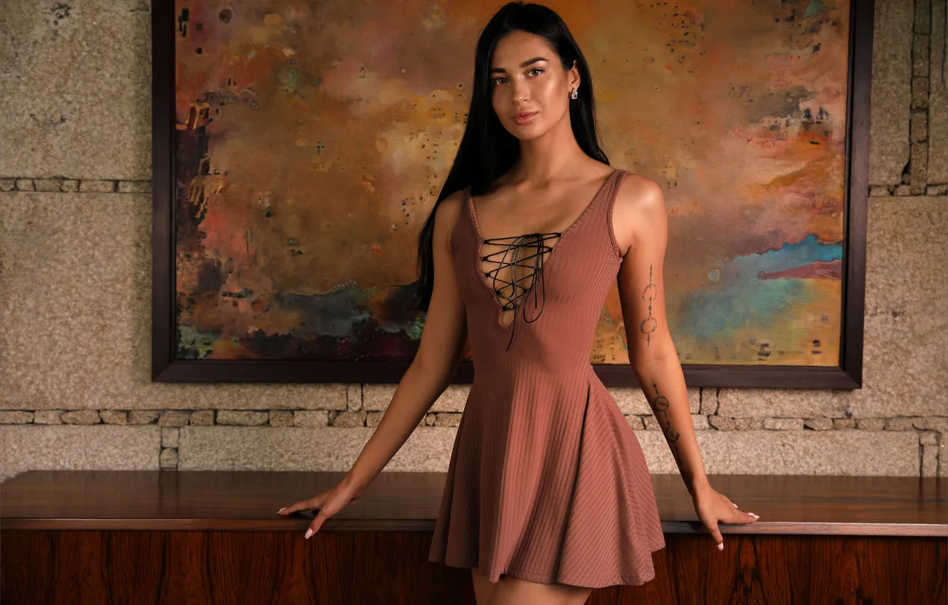 Photo wallpaper long hair, model, Aria, tattoos, gorgeous, posing, Raven Haired Beauty, beautiful face