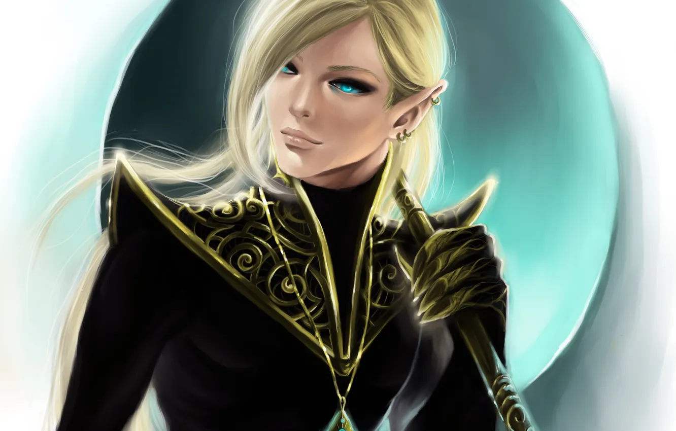 Photo wallpaper girl, elf, art, staff, elf, amulet, ears