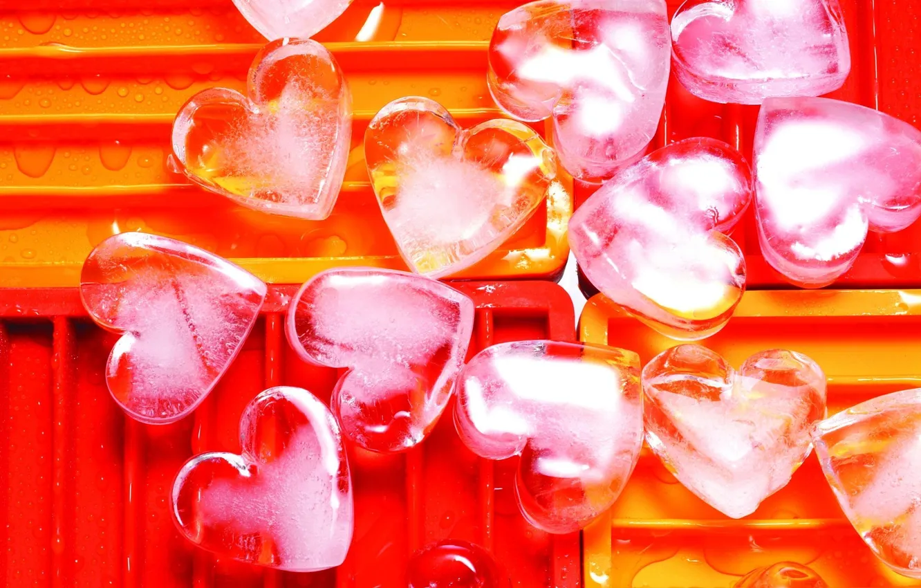 Photo wallpaper ice, drops, hearts, form