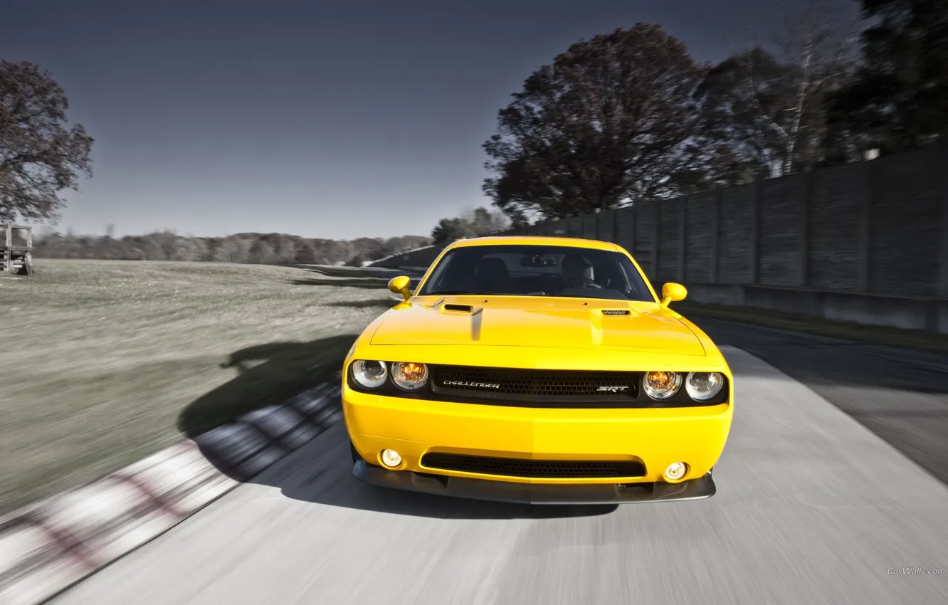 Photo wallpaper yellow, Yellow, Dodge Challenge, Dodge Challenger