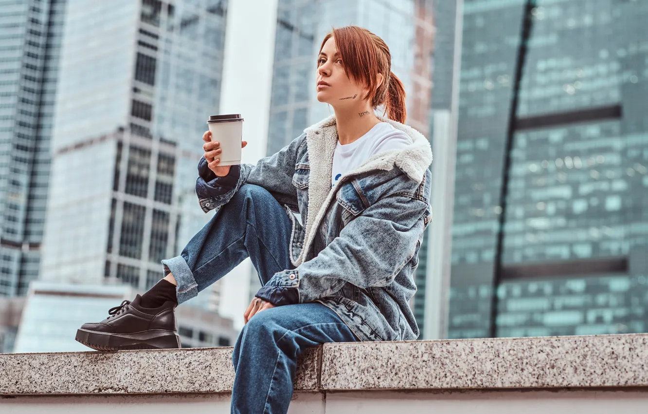 Photo wallpaper girl, tattoo, redhead, Denim, cute
