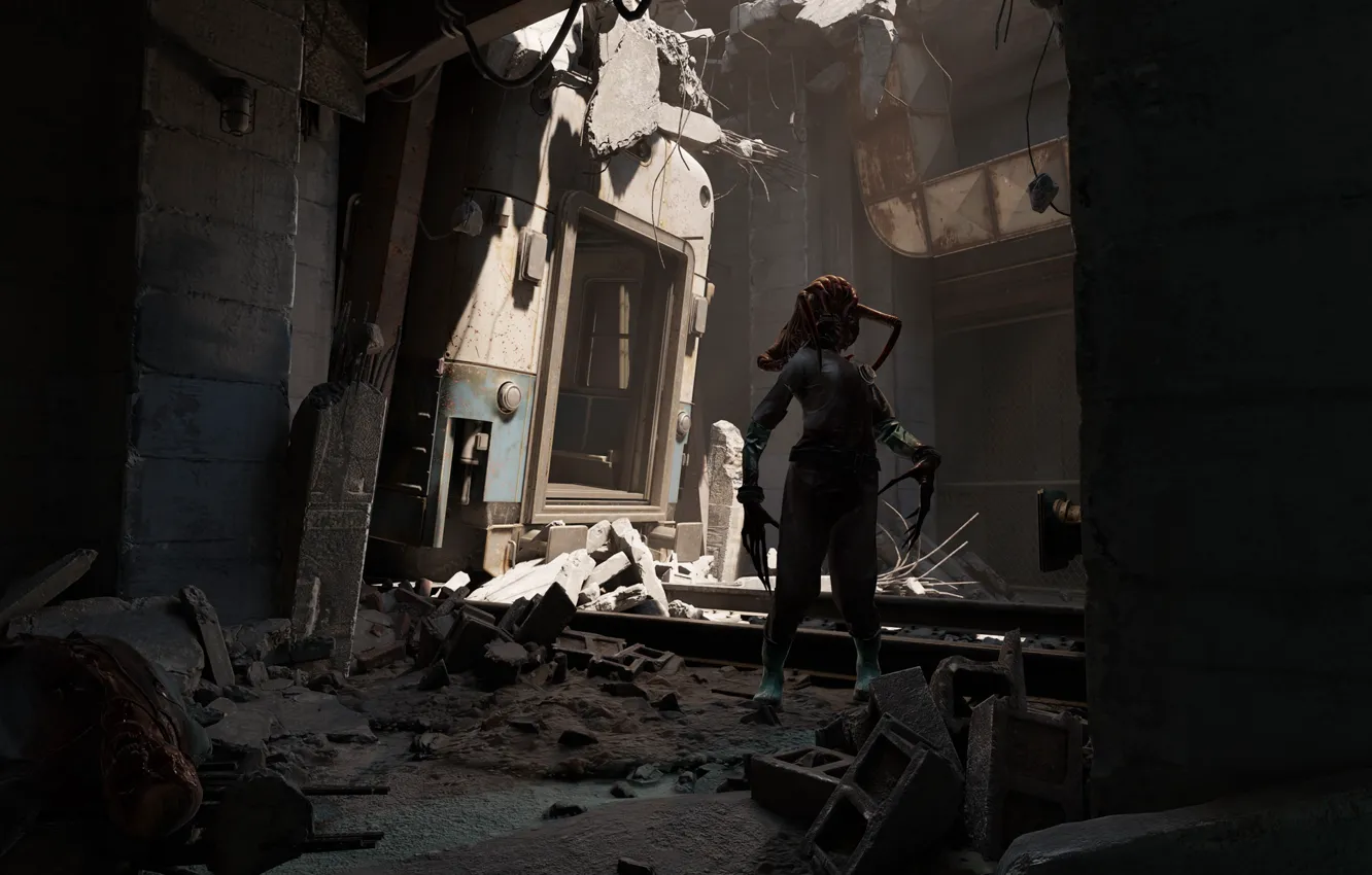 Photo wallpaper monster, shadow, zombies, ruins, the hèdkrabom, Half-Life Alyx