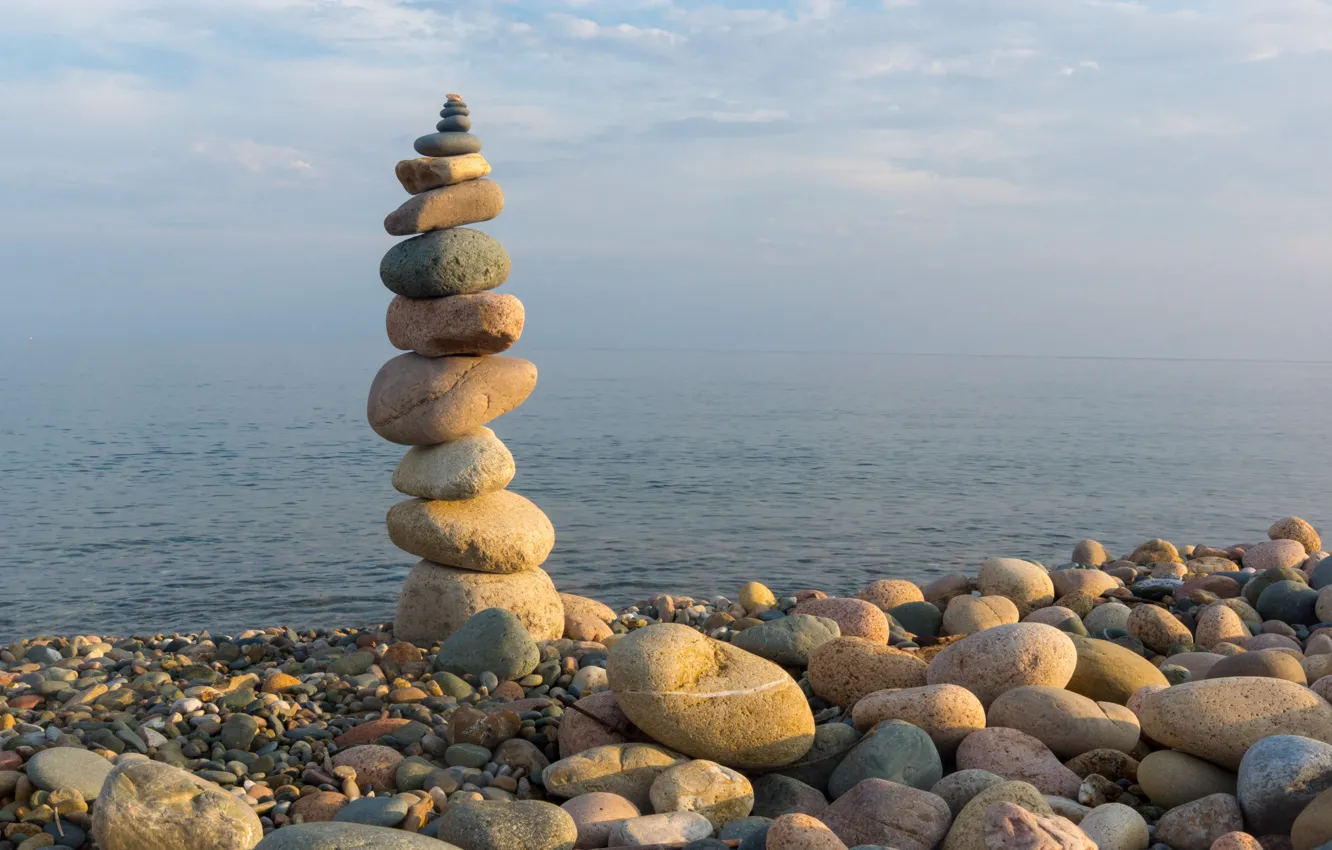 Photo wallpaper sea, stones, balance