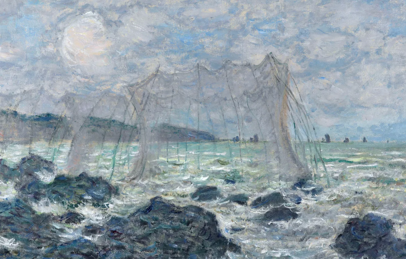 Photo wallpaper picture, seascape, Claude Monet, Fishing nets in Purvile