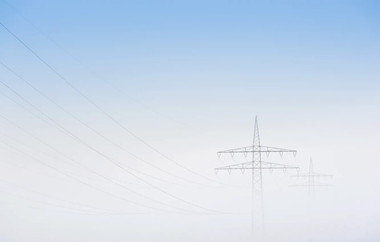 Photo wallpaper the sky, fog, power lines