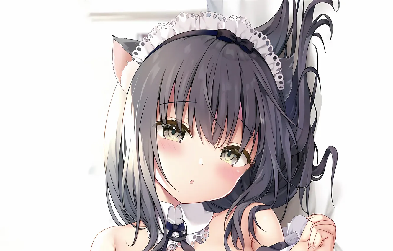 Photo wallpaper girl, long hair, animal ears, anime, beautiful, pretty, face, bow