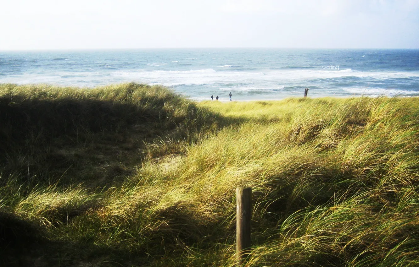 Photo wallpaper sea, wave, greens, the sky, people
