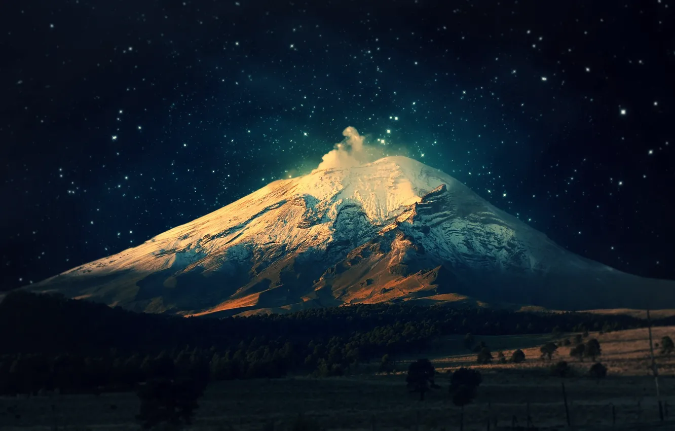 Photo wallpaper mountains, night, moonlight