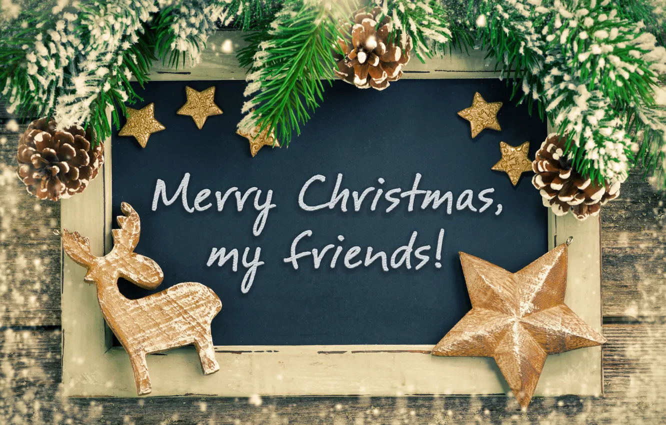 Photo wallpaper stars, spruce, deer, Christmas, bumps, congratulations