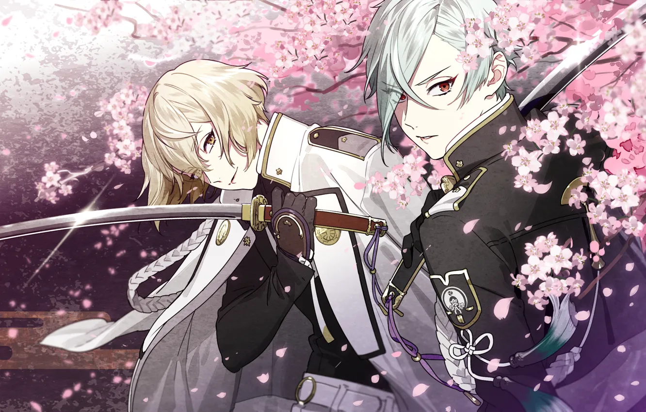 Photo wallpaper Sakura, guys, katana, samurai, nitroplus, touken ranbu, Dance of swords, higekiri