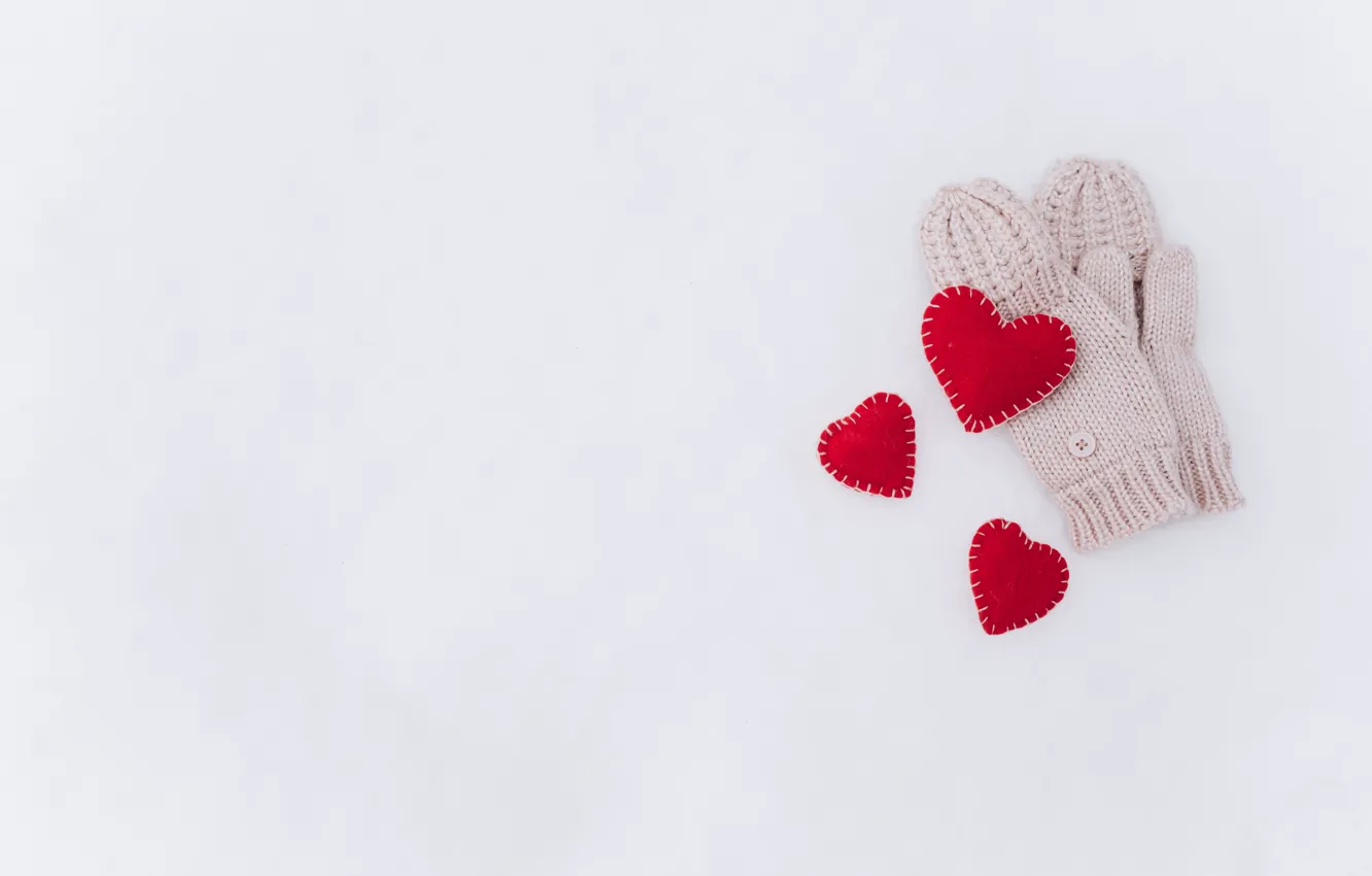 Photo wallpaper love, hearts, mittens